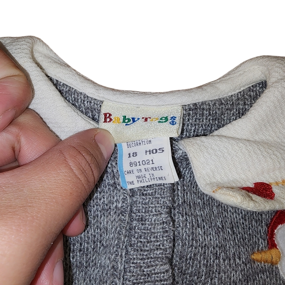 Vintage Baby Togs 18 months hearts and goose gray acrylic cardigan sweater - Picture 4 of 5